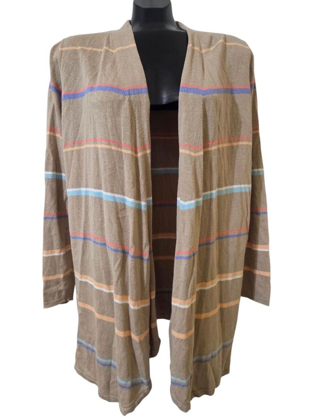 J. Jill Women's Linen Blend Striped Open Front Cardigan Sweater Duster Small K17
